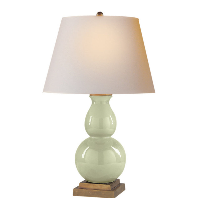 Chapman & Myers Gourd Form Small Table Lamp in Celadon Crackle with Natural Paper Shade