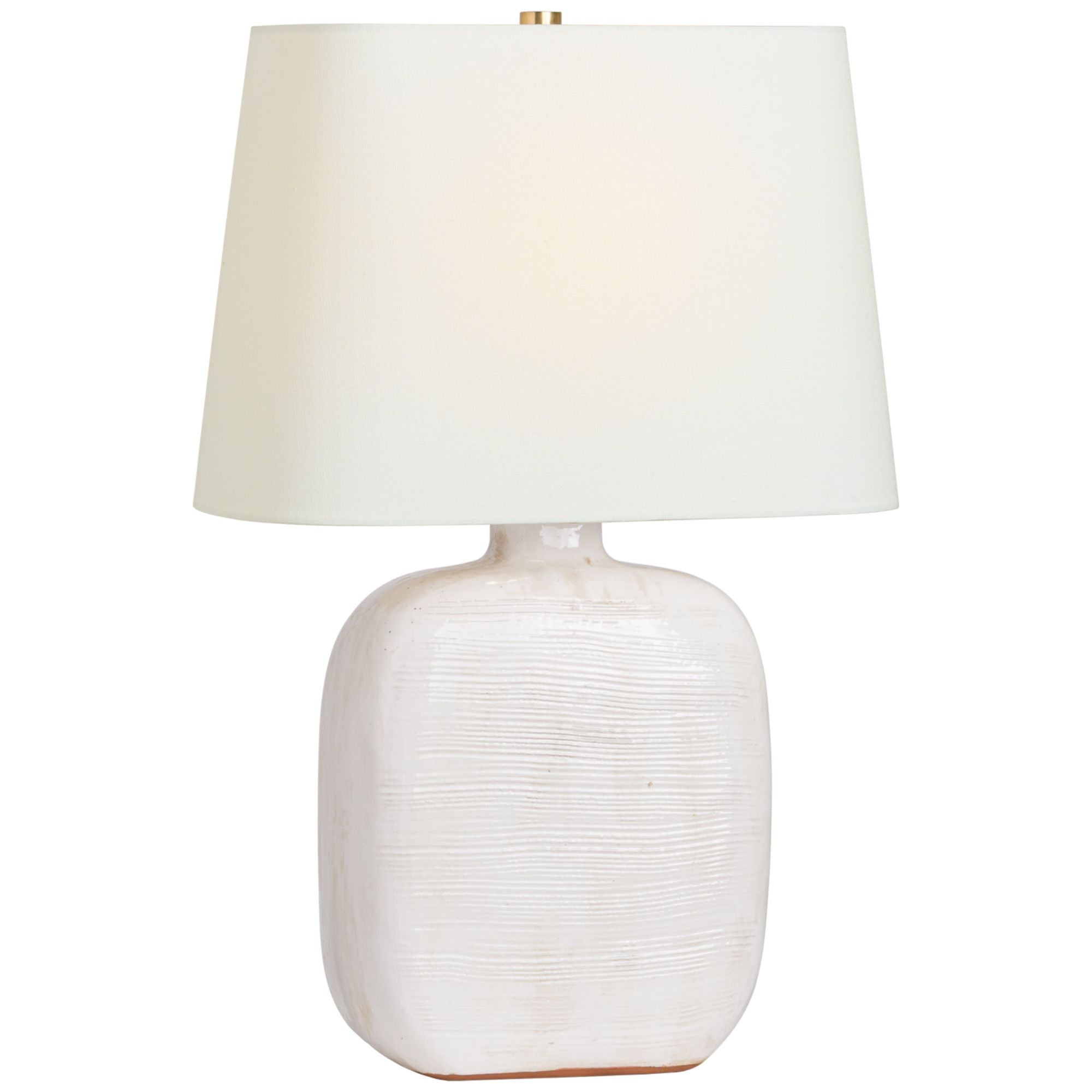 Chapman & Myers Pemba Medium Combed Table Lamp in Glossy White Crackle with Linen Shade