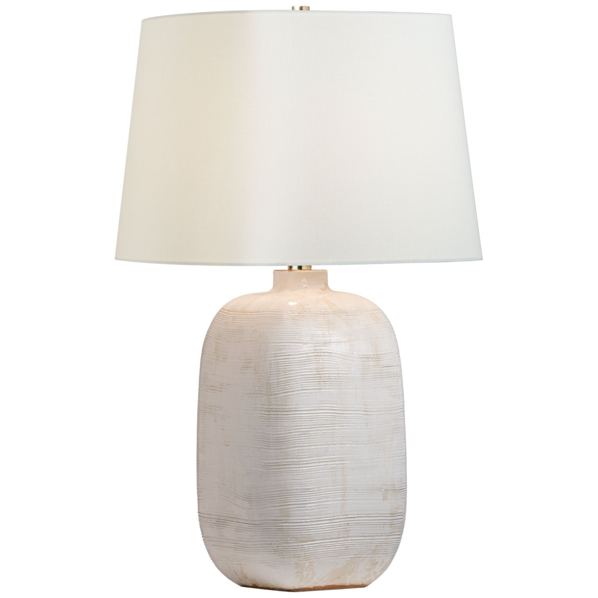 Chapman & Myers Pemba Large Combed Table Lamp in Glossy White Crackle with Linen Shade