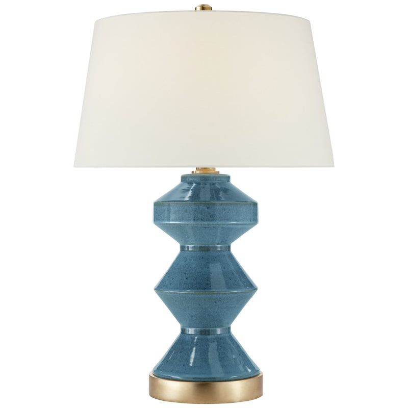 Chapman & Myers Weller Zig-Zag Table Lamp in Oslo Blue with Linen Shade