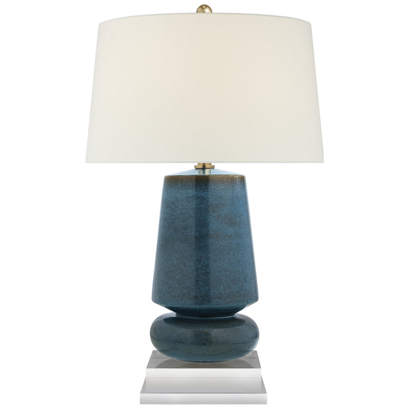 Chapman & Myers Parisienne Small Table Lamp in Oslo Blue with Linen Shade