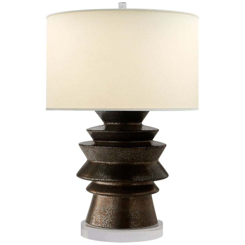 Chapman & Myers Stacked Disk Table Lamp in Crystal Bronze with Natural Percale Shade