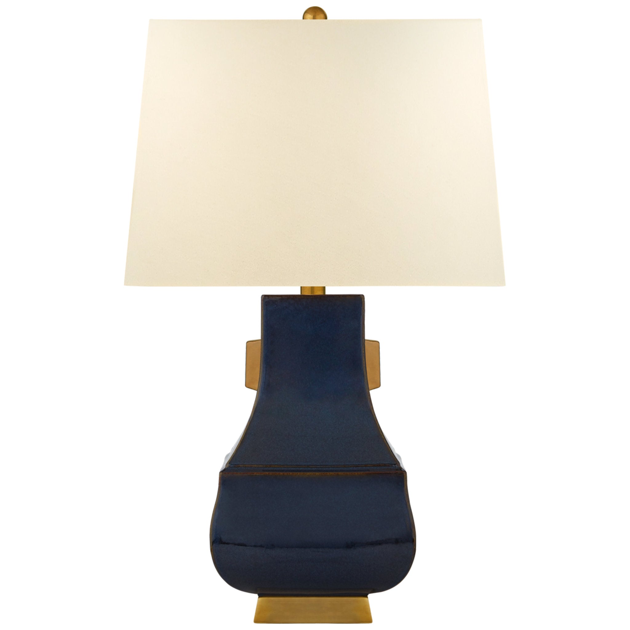 Chapman & Myers Kang Jug Large Table Lamp in Mixed Blue Brown and Burnt Gold Accent with Natural Percale Shade
