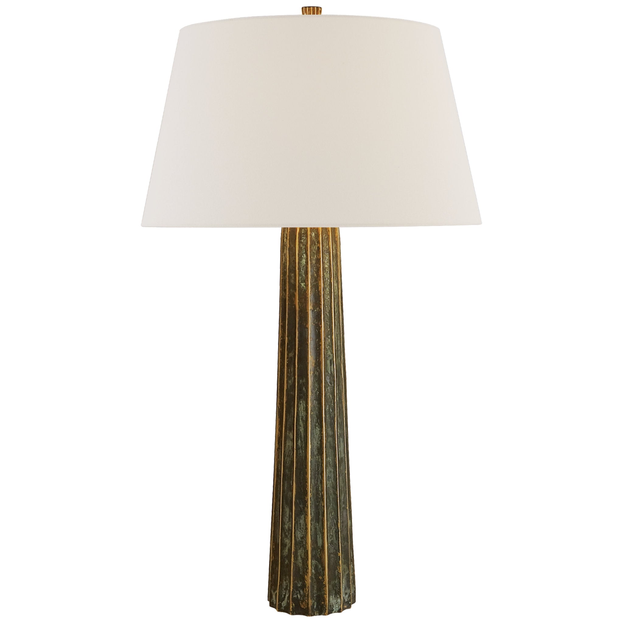 Chapman & Myers Fluted Spire Large Table Lamp in Bronze with Verdigris Highlights with Linen Shade