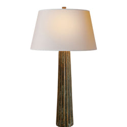 Chapman & Myers Fluted Spire Large Table Lamp in Bronze with Verdigris Highlights with Natural Paper Shade