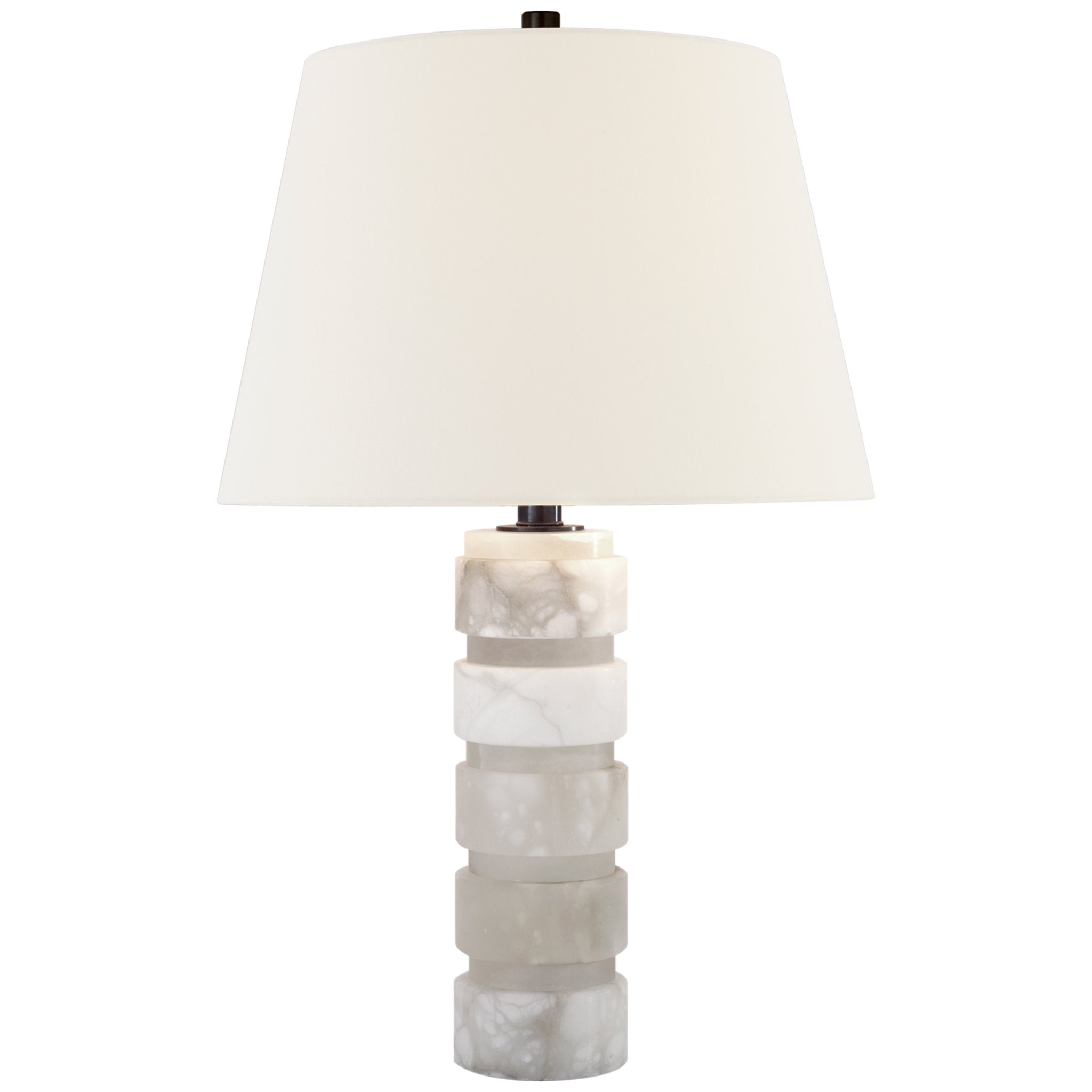 Chapman & Myers Round Chunky Stacked Table Lamp in Alabaster with Linen Shade