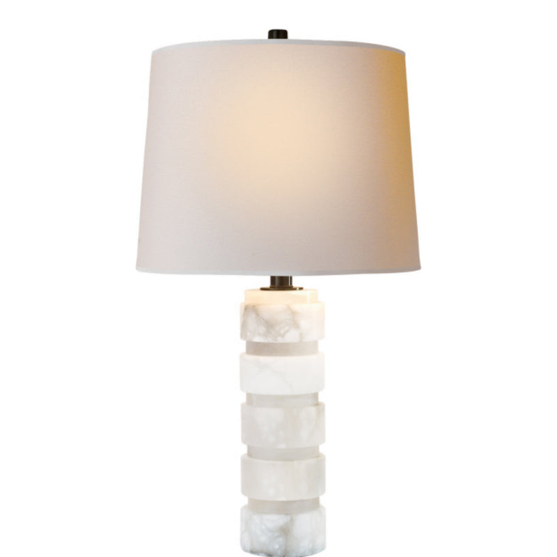 Chapman & Myers Round Chunky Stacked Table Lamp in Alabaster with Natural Paper Shade