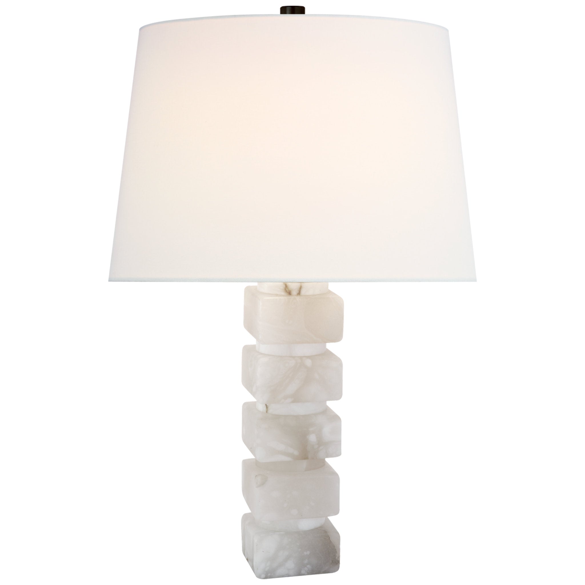 Chapman & Myers Square Chunky Stacked Table Lamp in Alabaster with Linen Shade