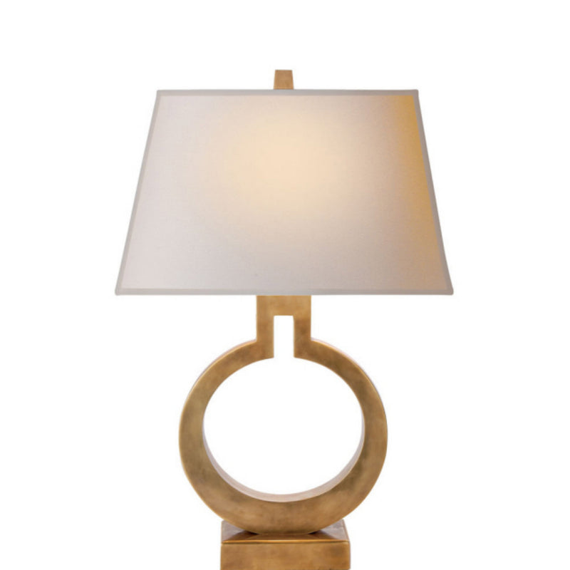 Chapman & Myers Ring Form Small Table Lamp in Antique-Burnished Brass with Natural Paper Shade