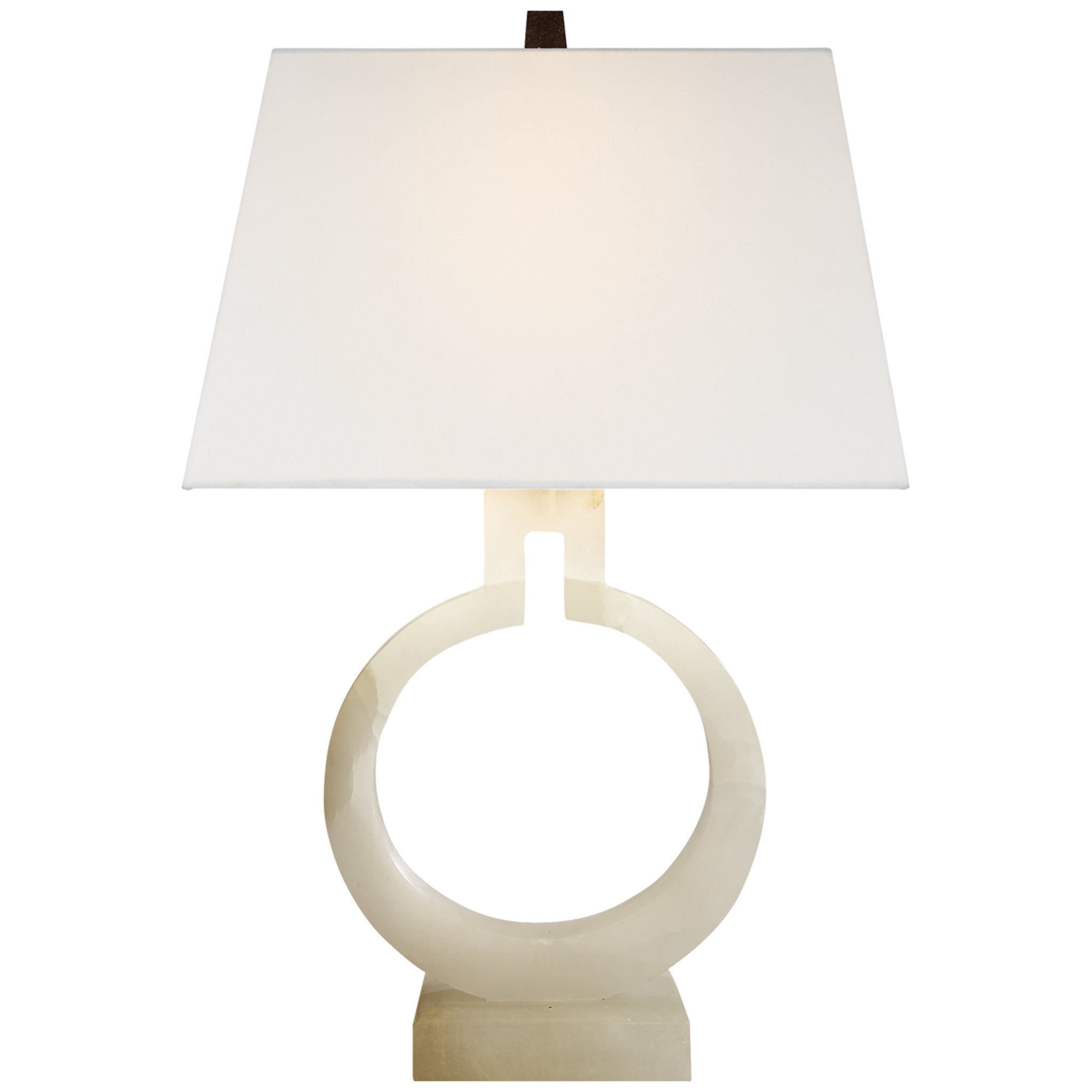 Chapman & Myers Ring Form Small Table Lamp in Alabaster with Linen Shade