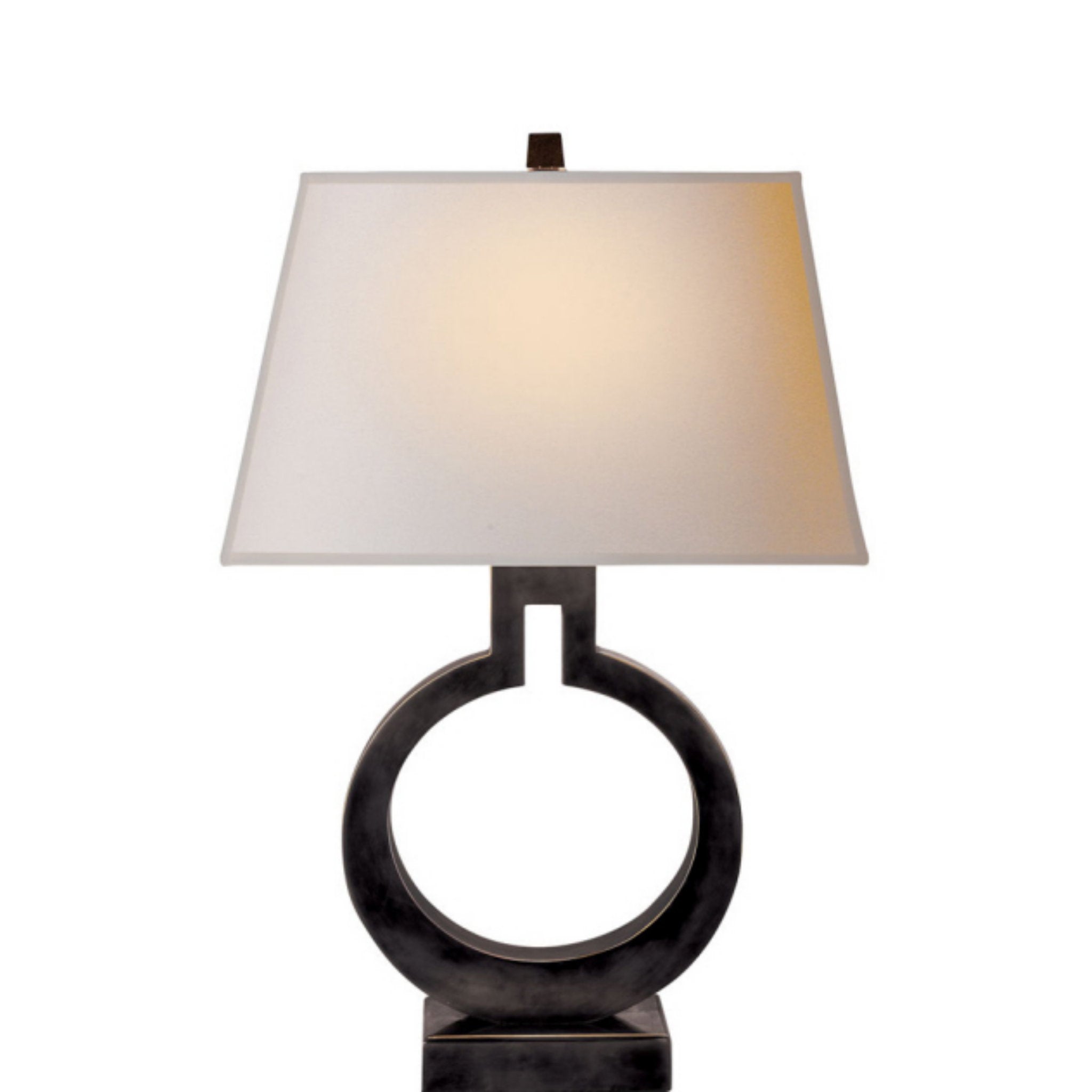 Chapman & Myers Ring Form Small Table Lamp in Bronze with Natural Paper Shade