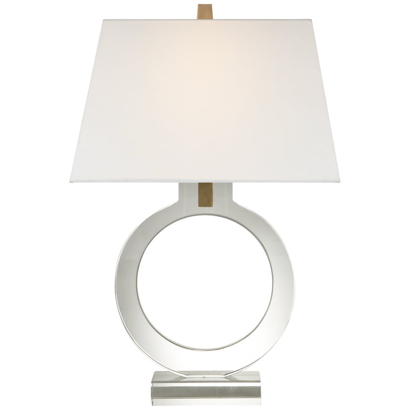 Chapman & Myers Ring Form Small Table Lamp in Crystal with Linen Shade