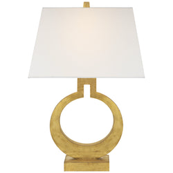 Chapman & Myers Ring Form Small Table Lamp in Gild with Linen Shade