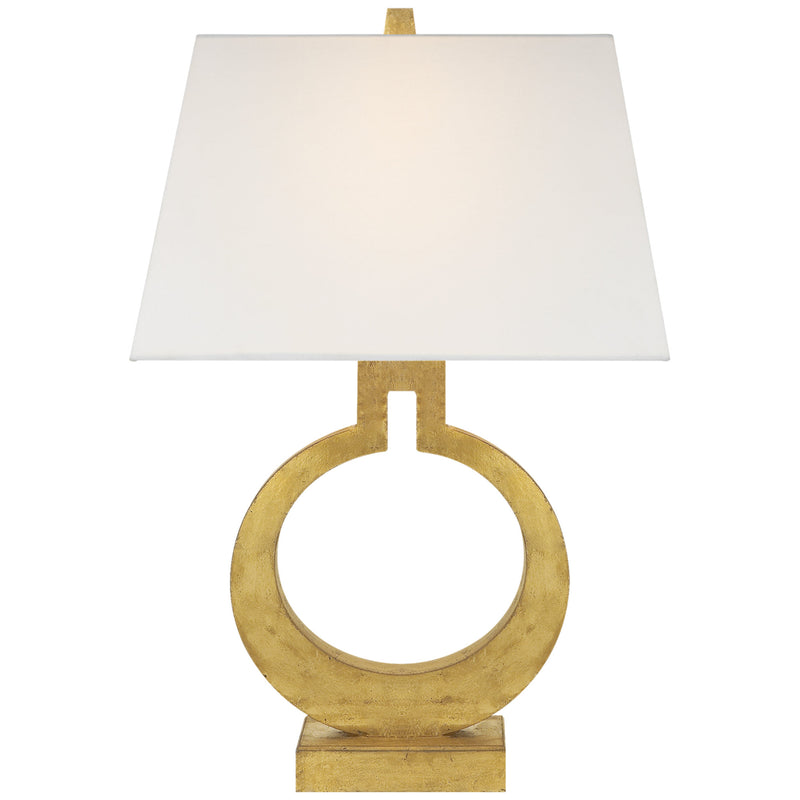 Chapman & Myers Ring Form Small Table Lamp in Gild with Linen Shade