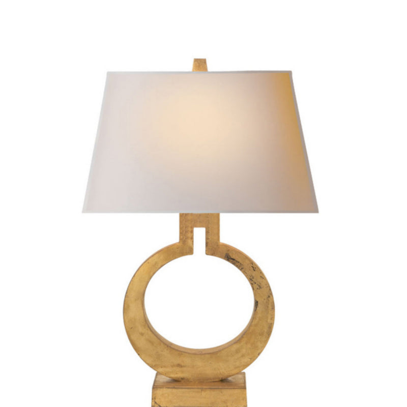 Chapman & Myers Ring Form Small Table Lamp in Gild with Natural Paper Shade