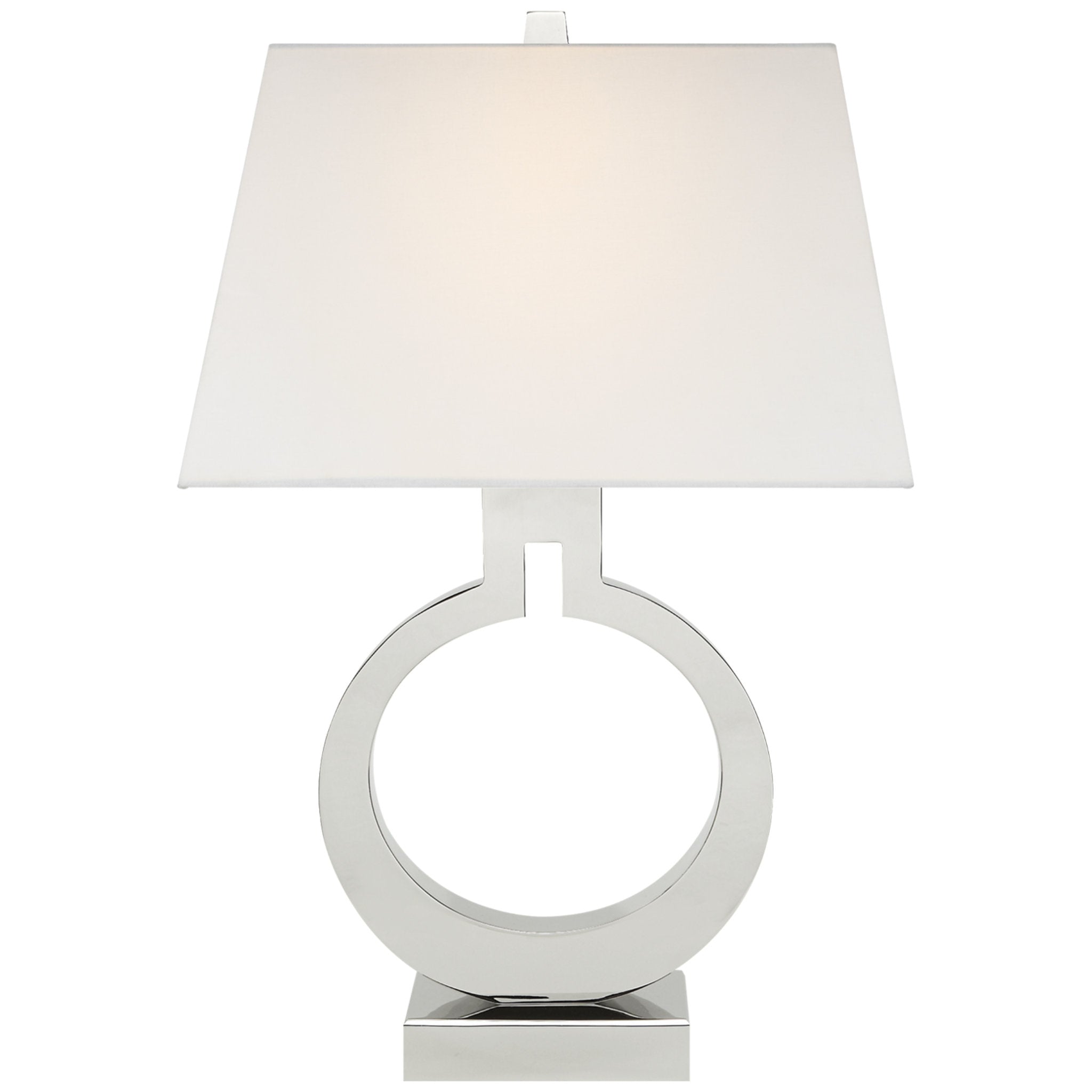 Chapman & Myers Ring Form Small Table Lamp in Polished Nickel with Linen Shade