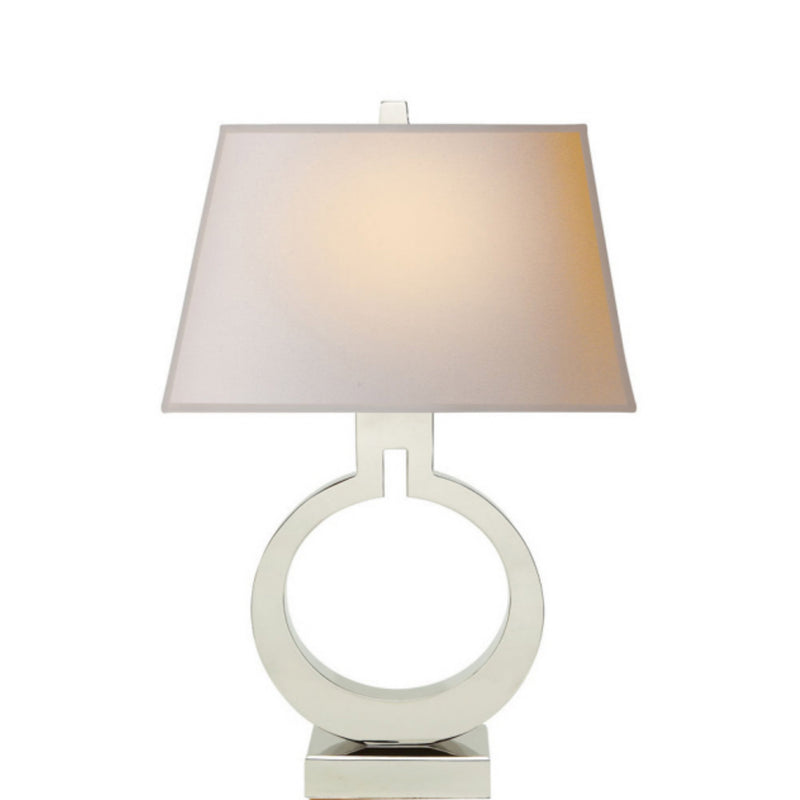 Chapman & Myers Ring Form Small Table Lamp in Polished Nickel with Natural Paper Shade