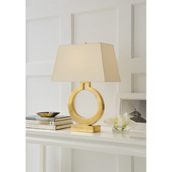 Chapman & Myers Ring Form Large Table Lamp in Antique-Burnished Brass with Natural Paper Shade