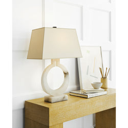 Chapman & Myers Ring Form Large Table Lamp in Alabaster with Natural Paper Shade