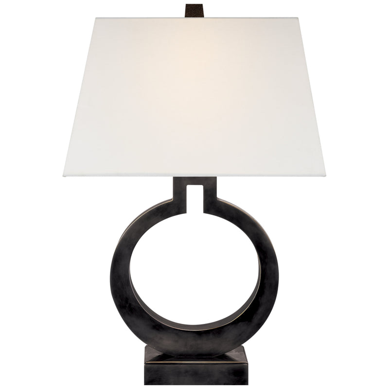Chapman & Myers Ring Form Large Table Lamp in Bronze with Linen Shade