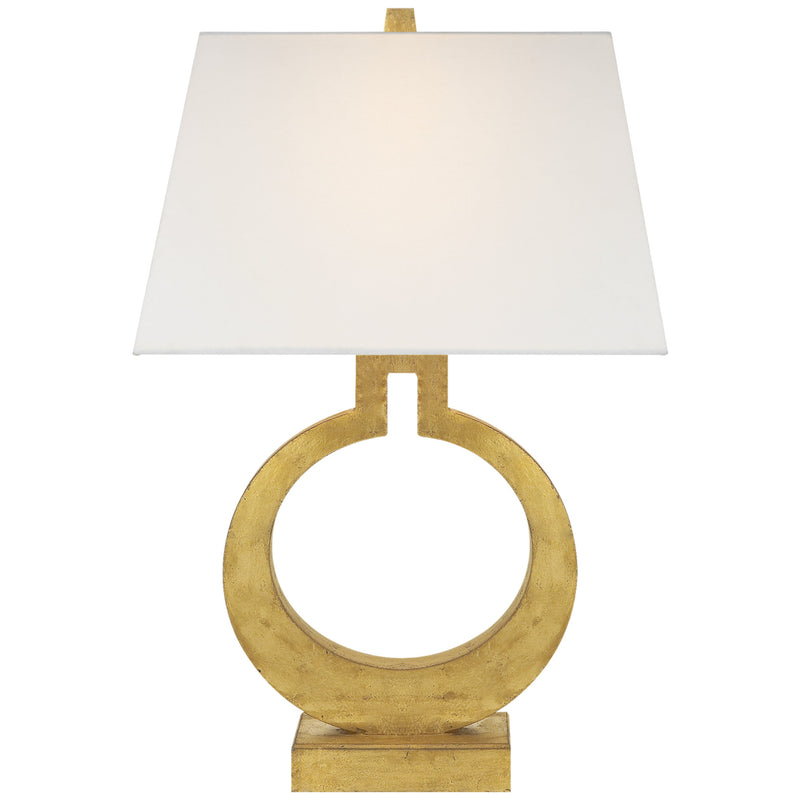 Chapman & Myers Ring Form Large Table Lamp in Gilded with Linen Shade