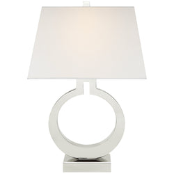Chapman & Myers Ring Form Large Table Lamp in Polished Nickel with Linen Shade