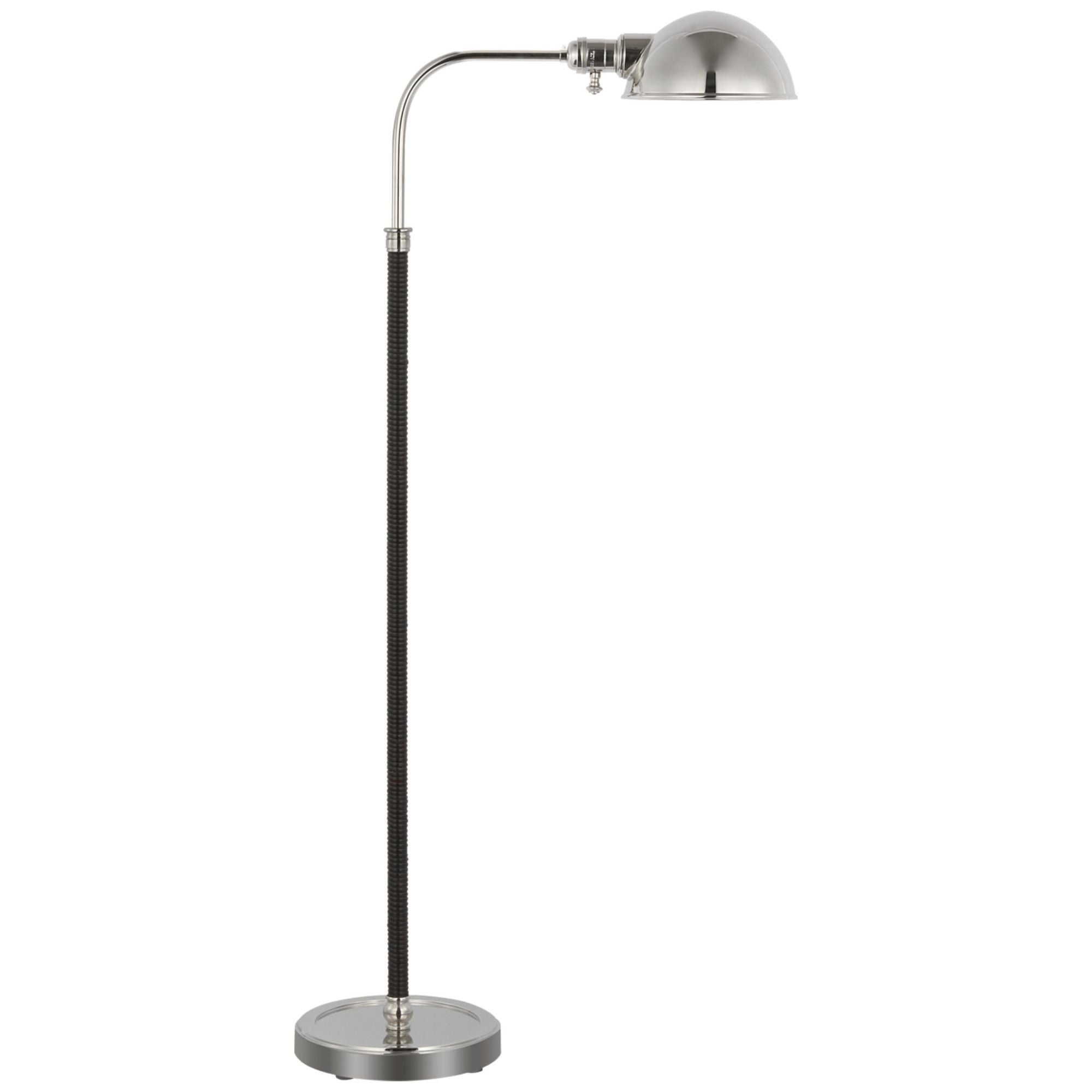 Chapman & Myers Basden Medium Pharmacy Lamp in Polished Nickel and Black Rattan Floor Lamp W8.5" x H40.5" - 60"