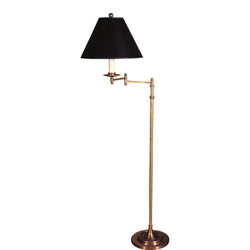 Chapman & Myers Dorchester Swing Arm Floor Lamp in Antique-Burnished Brass with Black Shade