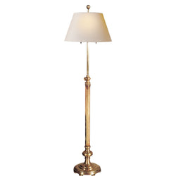 Chapman & Myers Overseas Adjustable Club Floor Lamp in Antique-Burnished Brass with Natural Paper Shade