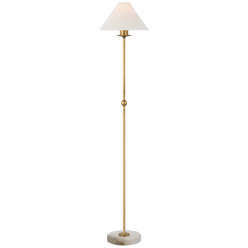 Chapman & Myers Caspian Medium Floor Lamp in Antique-Burnished Brass and Alabaster with Linen Shade