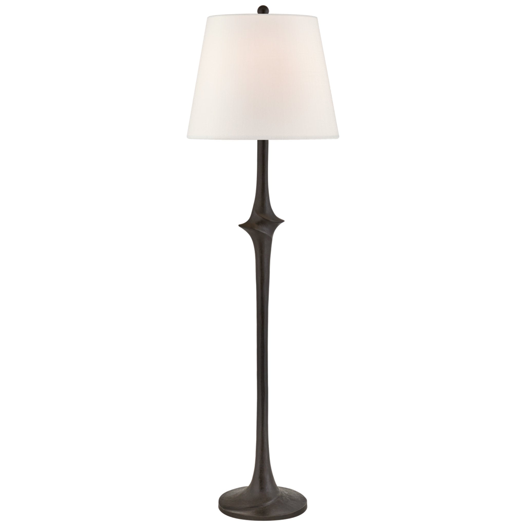 Chapman & Myers Bates Large Sculpted Floor Lamp in Aged Iron with Linen Shade
