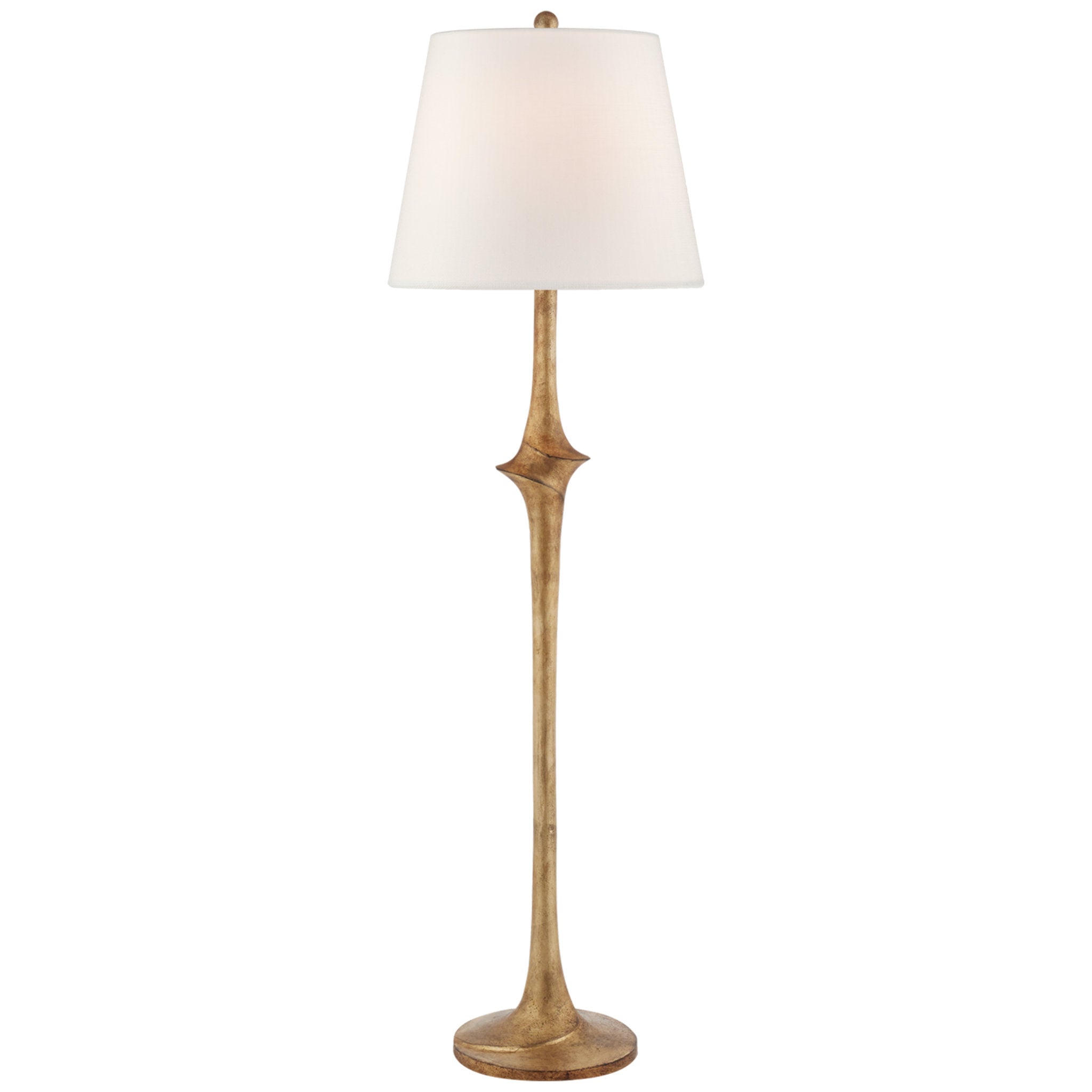Chapman & Myers Bates Large Sculpted Floor Lamp in Gilded Iron with Linen Shade