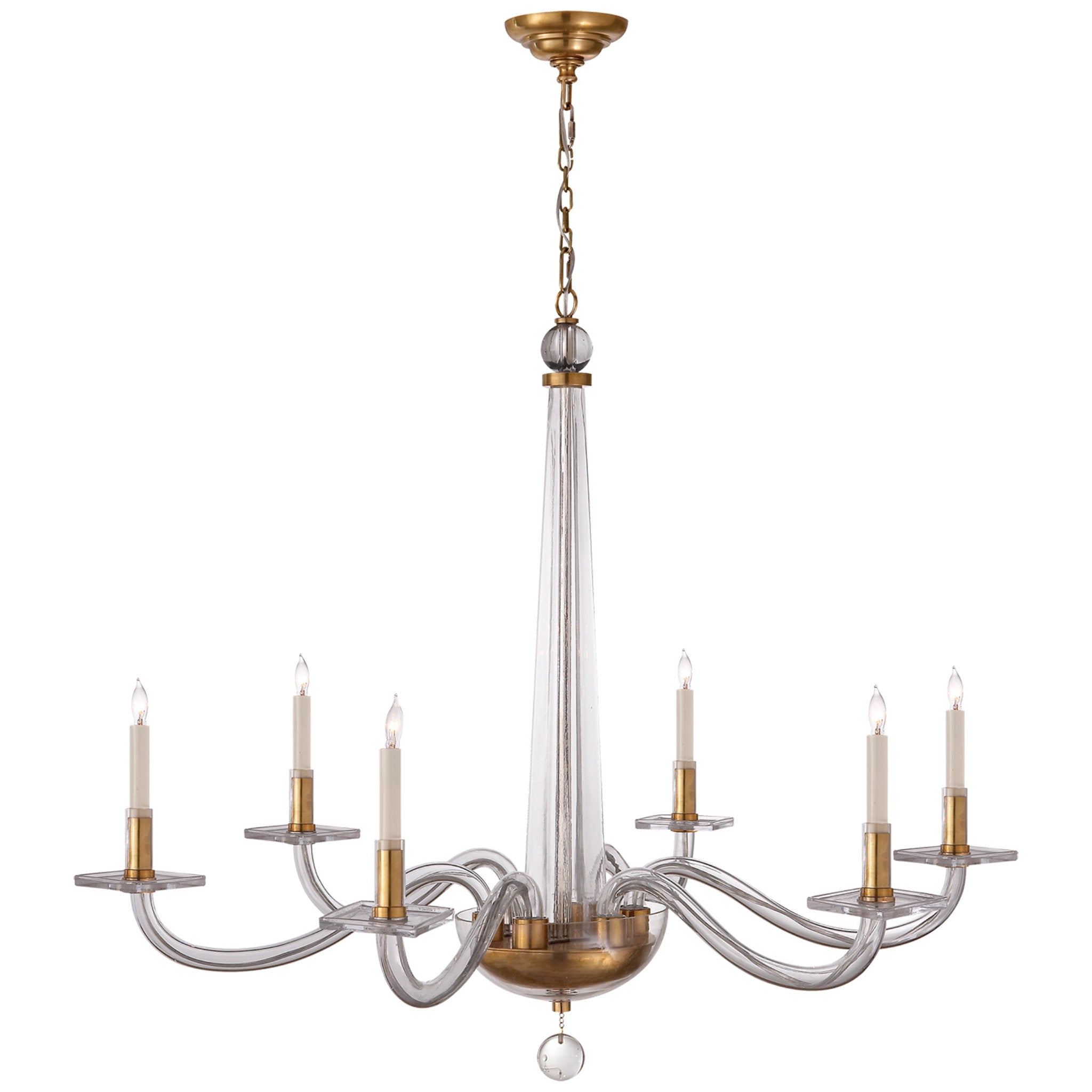Chapman & Myers Bernardo Large Chandelier Antique-Burnished Brass and Clear Glass