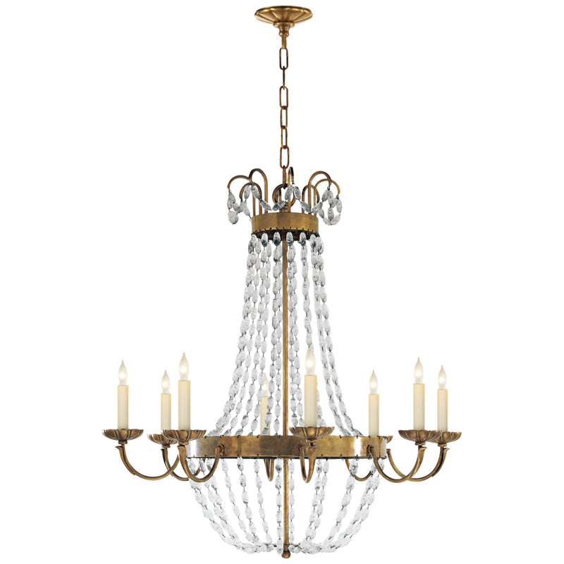 Chapman & Myers Paris Flea Market Large Chandelier in Antique-Burnished Brass with Seeded Glass