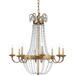 Chapman & Myers Paris Flea Market Large Chandelier in Gilded Iron with Seeded Glass