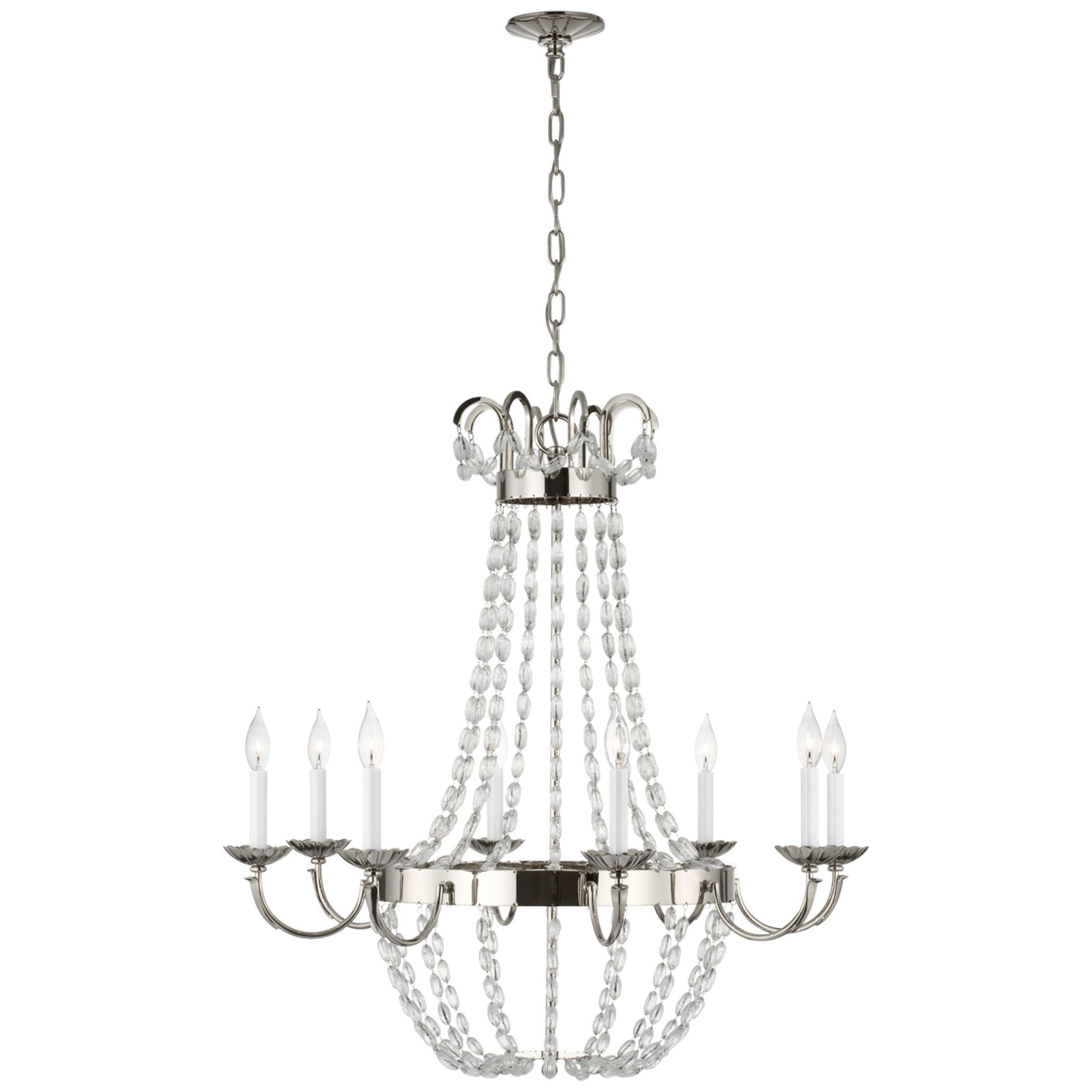 Chapman & Myers Paris Flea Market Large Chandelier in Polished Nickel with Seeded Glass Ceiling Light W32.5" x H34"