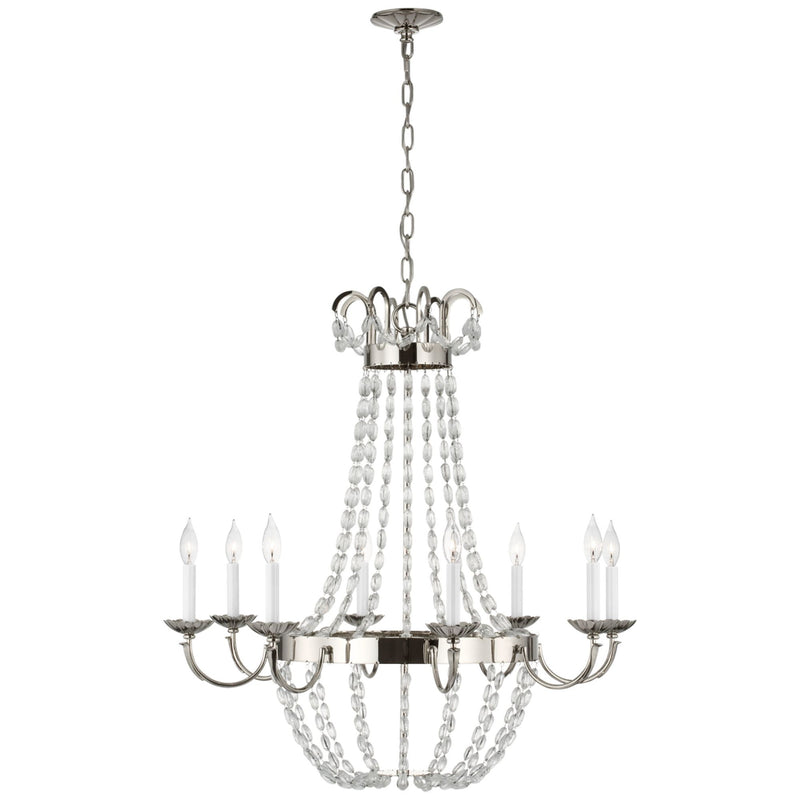Chapman & Myers Paris Flea Market Large Chandelier in Polished Nickel with Seeded Glass