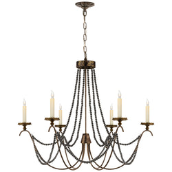 Chapman & Myers Marigot Medium Chandelier in Rust and Antique-Burnished Brass with Tudor Brown Beaded Trim