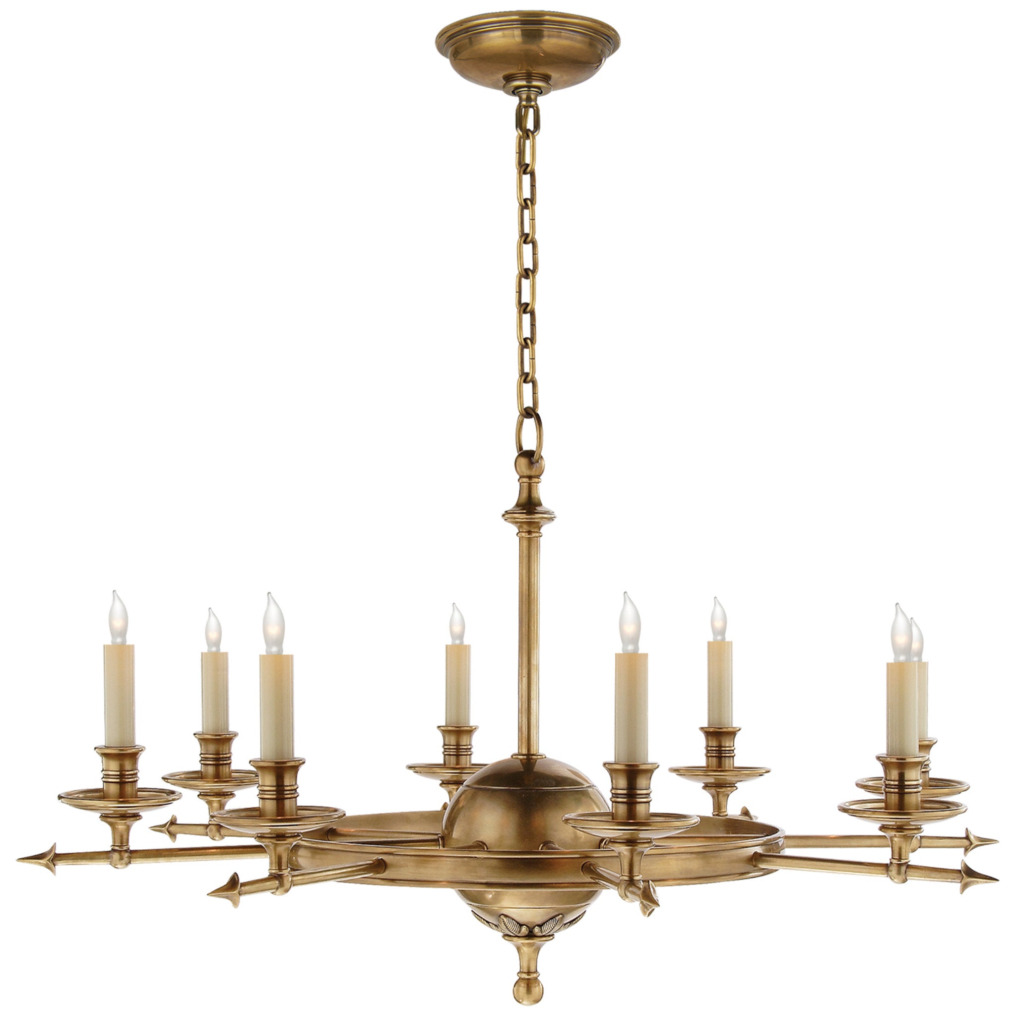 Chapman & Myers Leaf and Arrow Large Chandelier in Antique-Burnished Brass