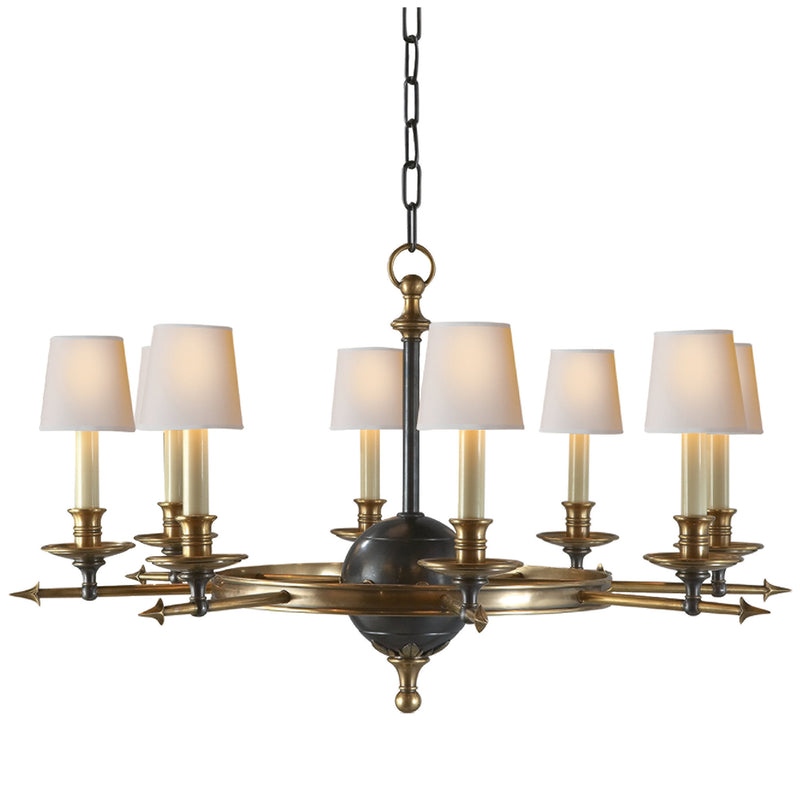 Chapman & Myers Leaf and Arrow Large Chandelier in Bronze with Antique-Burnished Brass
