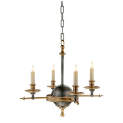 Chapman & Myers Leaf and Arrow Small Chandelier in Bronze with Antique-Burnished Brass