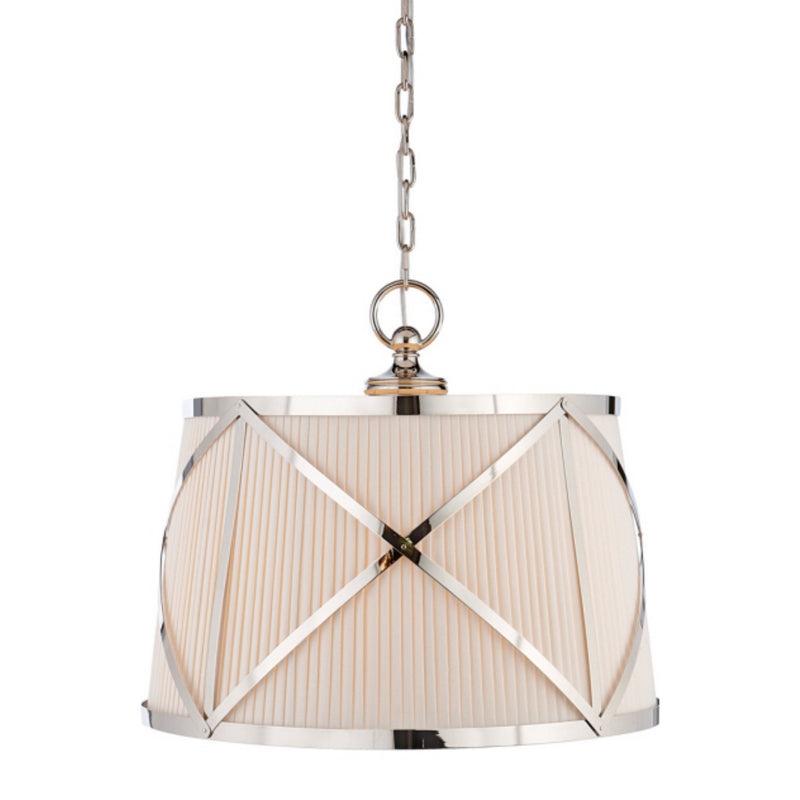 Chapman & Myers Grosvenor Large Single Hanging Shade in Polished Nickel with Linen Shade