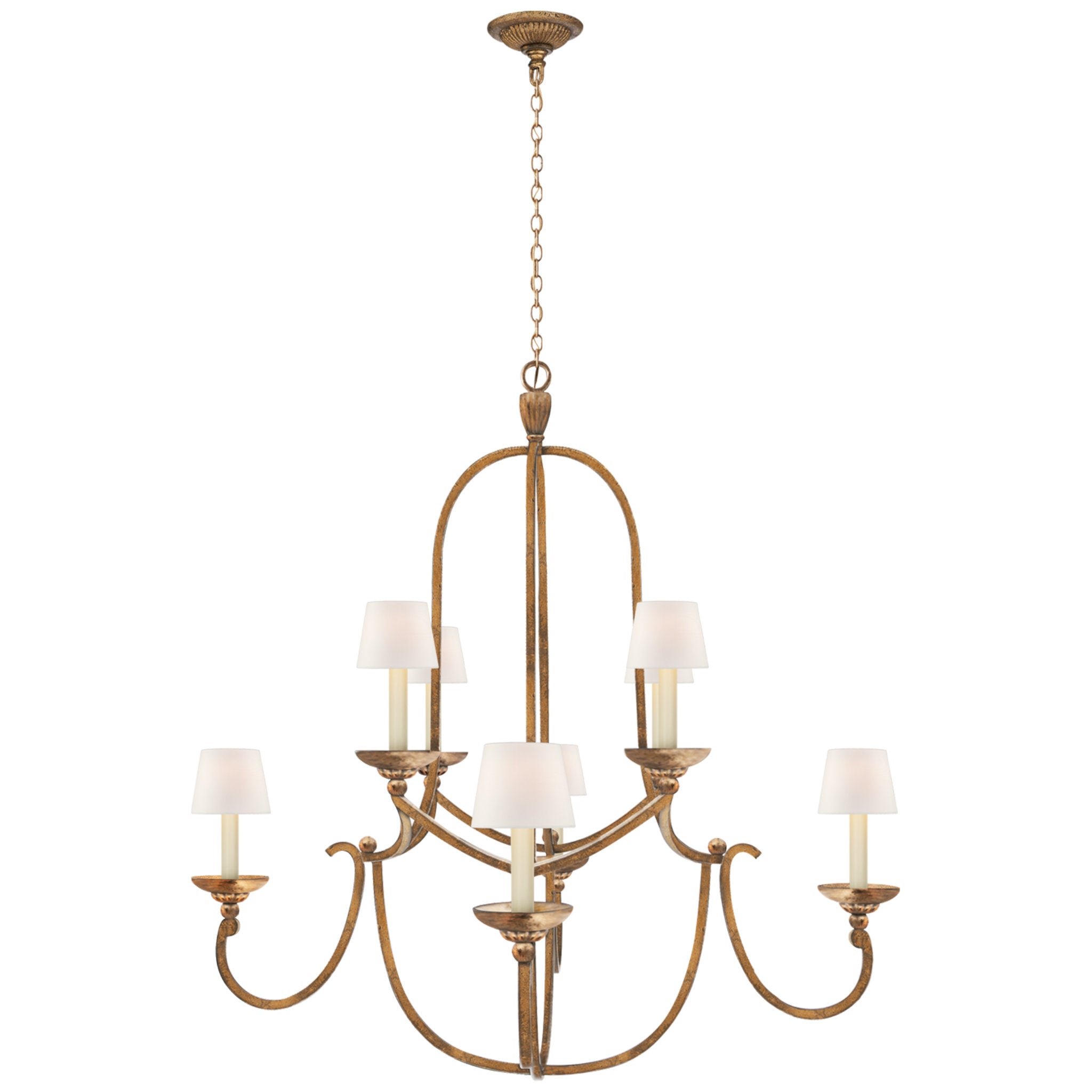 Chapman & Myers Flemish Medium Round Chandelier in Gilded Iron with Linen Shades