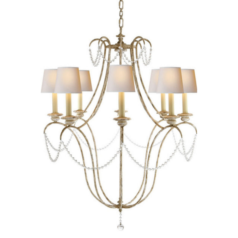 Chapman & Myers Montmarte Chandelier in Old White and Glass with Natural Paper Shades