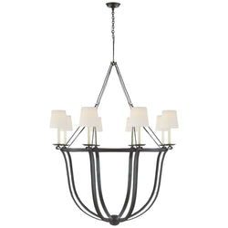 Chapman & Myers Lancaster Chandelier in Aged Iron with Linen Shades