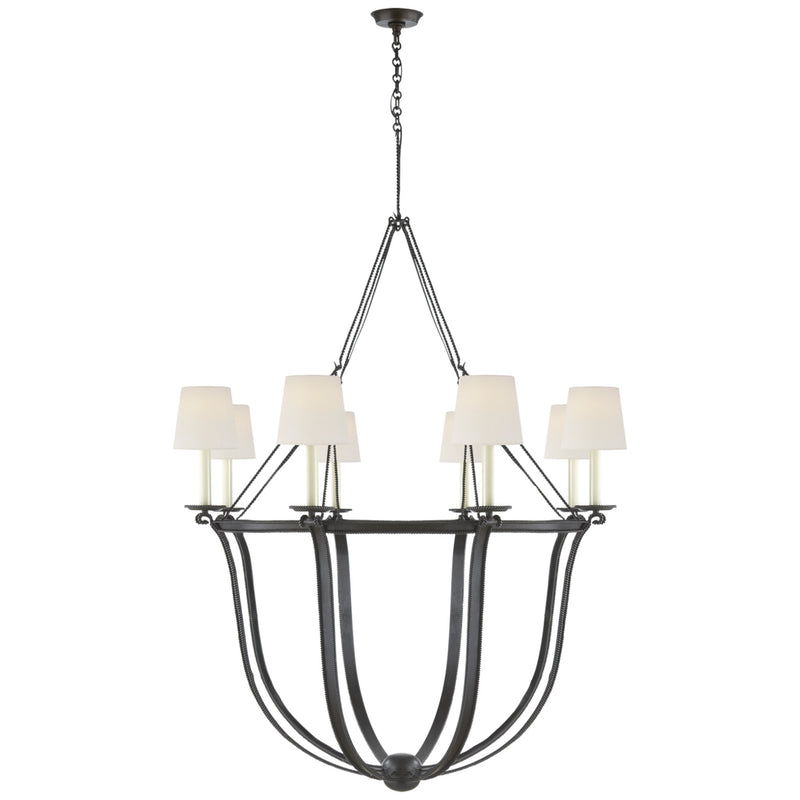 Chapman & Myers Lancaster Chandelier in Aged Iron with Linen Shades