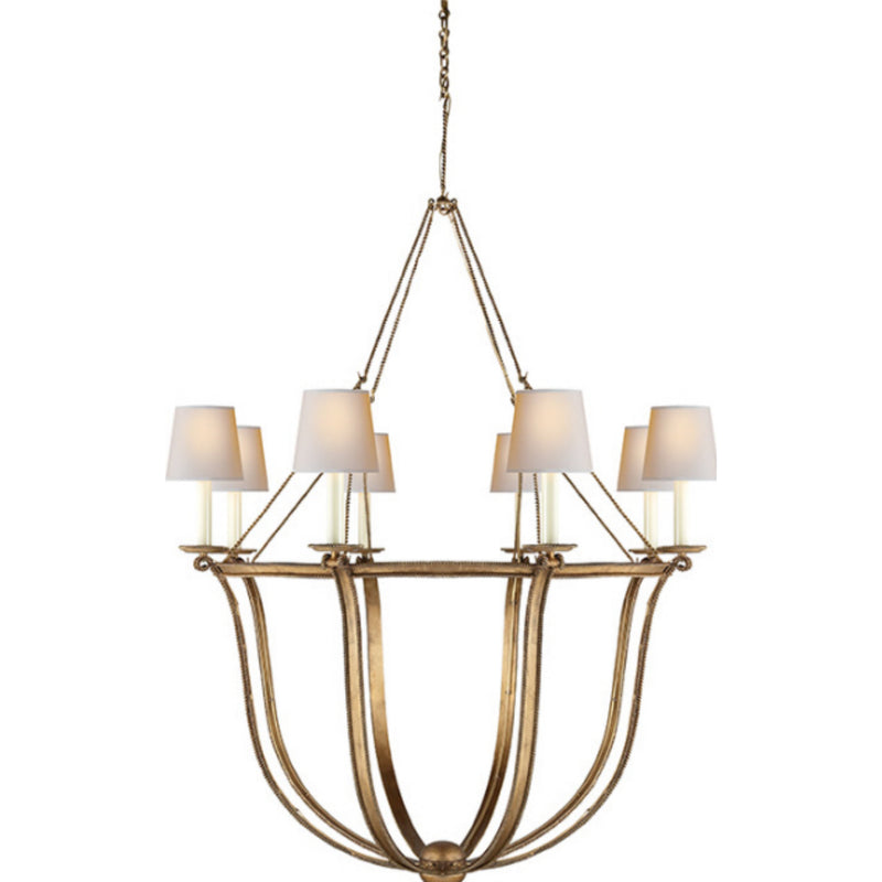 Chapman & Myers Lancaster Chandelier in Gilded Iron with Natural Paper Shades