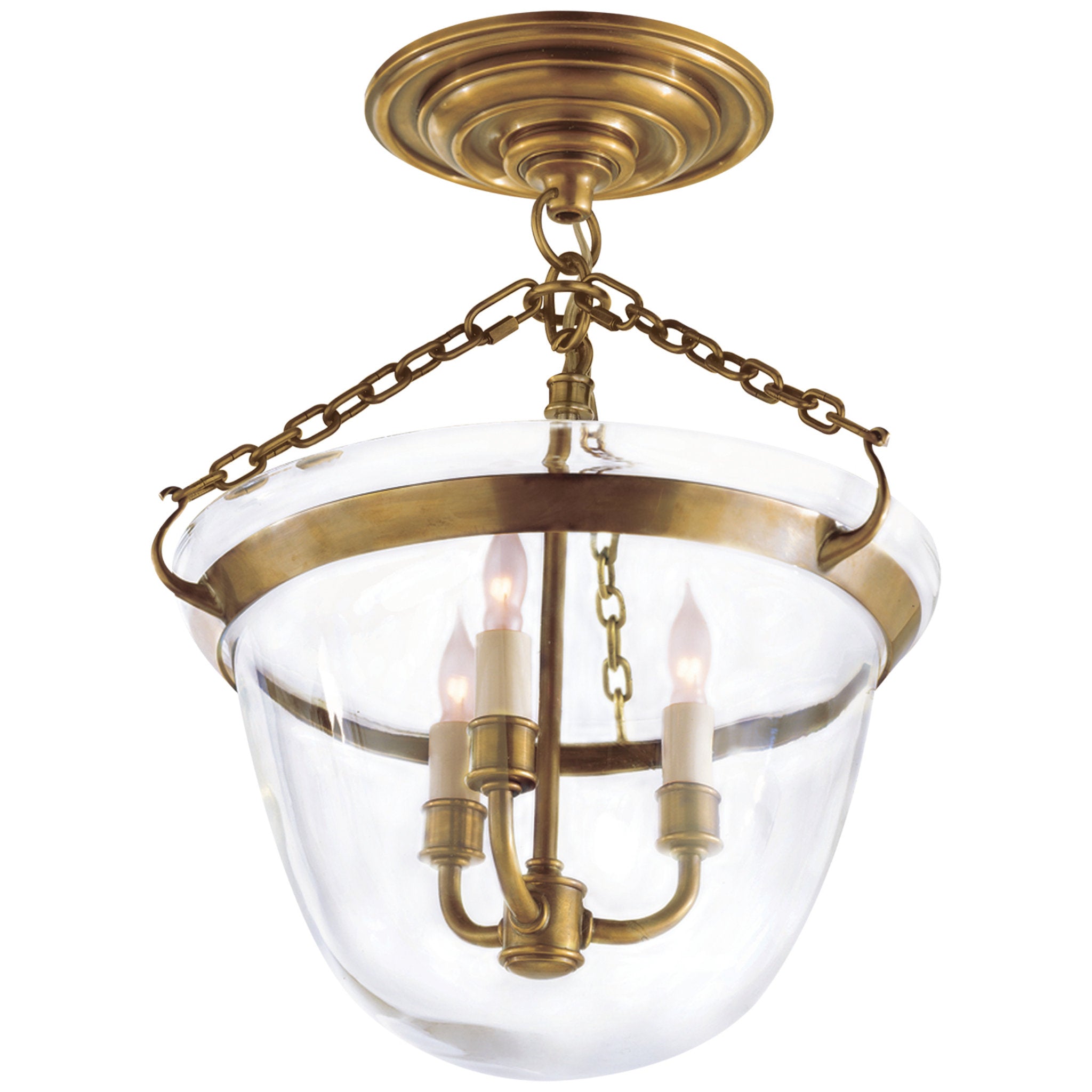 Chapman & Myers Country Semi-Flush Bell Jar Lantern in Antique-Burnished Brass Ceiling Light W13" x H16.5"