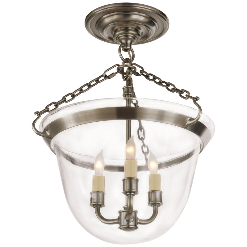 Chapman & Myers Country Semi-Flush Bell Jar Lantern in Antique Nickel