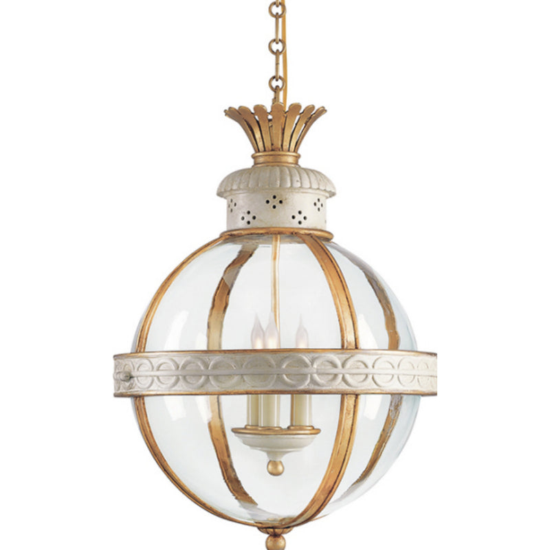 Chapman & Myers Crown Top Banded Globe Lantern in Antique White with Clear Glass